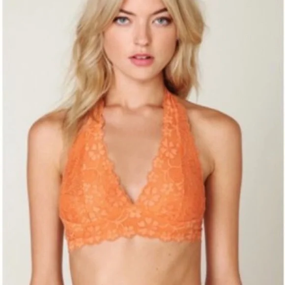 Free People Orange Galloon Lace Halter Bralette XS - Picture 1 of 8
